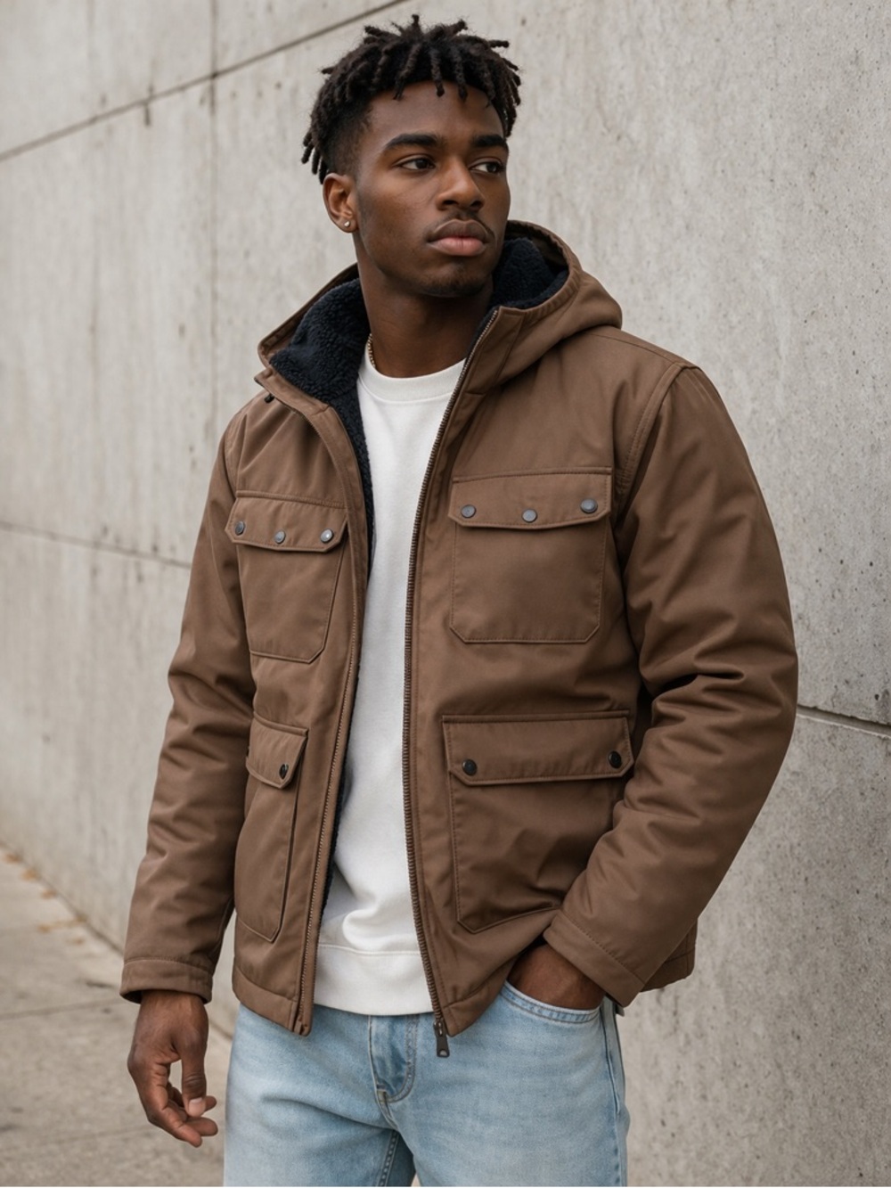 Michael Kors Brown Hooded Field Jacket